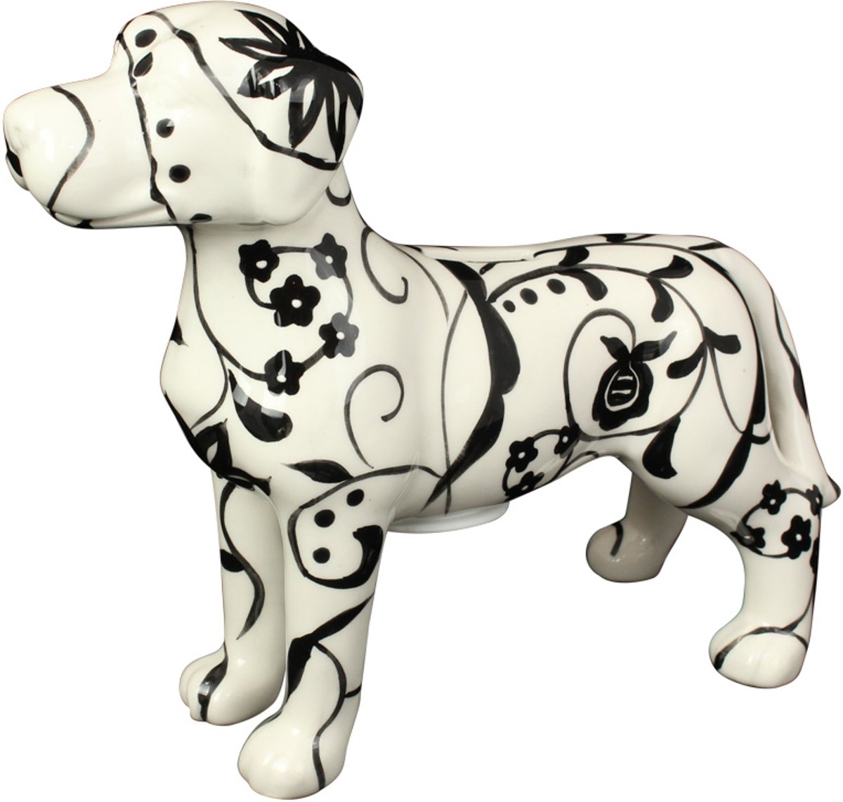 Deense Dog Jules spaarpot | hond - zwart-wit flower & curls | Pomme pidou